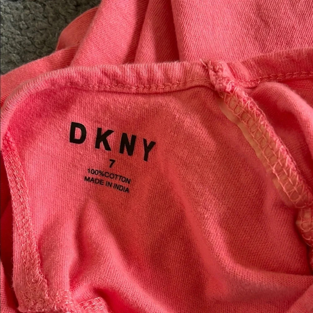 DKNY Pink Short Sleeve Tee with Playful Dog Graphic